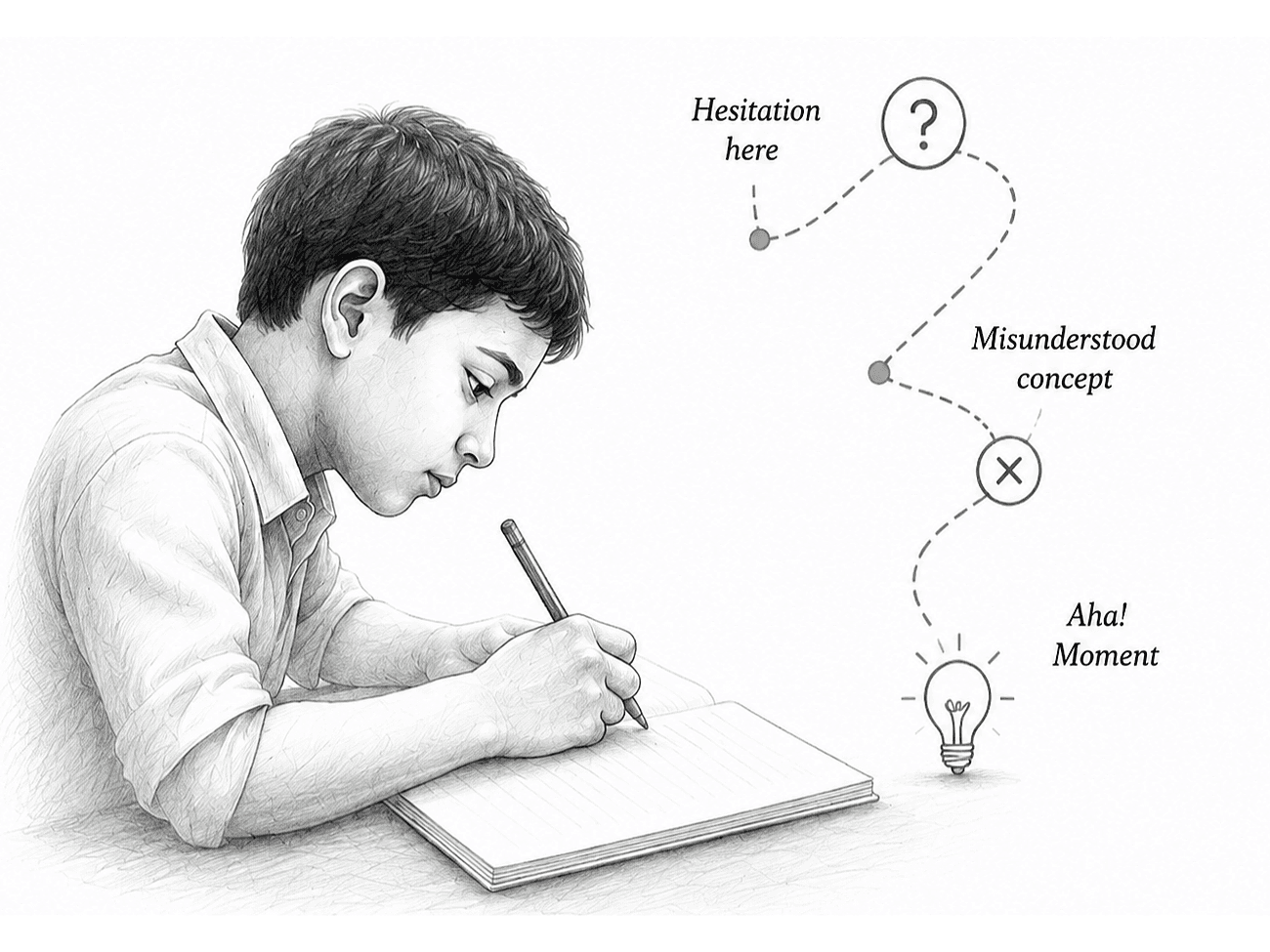 A student working through hesitation and misunderstanding toward an aha moment